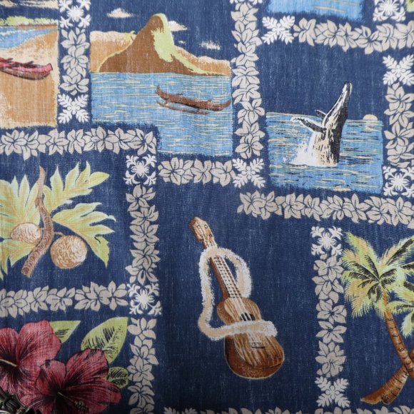 Vintage Paradise Bay Hawaii Aloha Shirt Reverse Print Leis Flowers Bongos 3XL - Picture 6 of 10